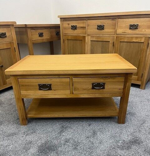Oak coffee table with drawers - table,